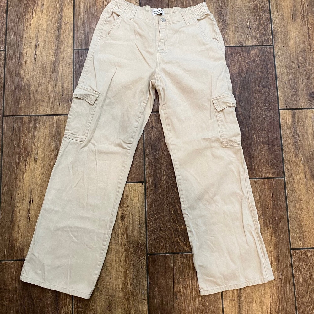 VANILLA STAR JUNIORS KHAKI CARGO PANTS Size 5 (bleach Stains See Pictures)